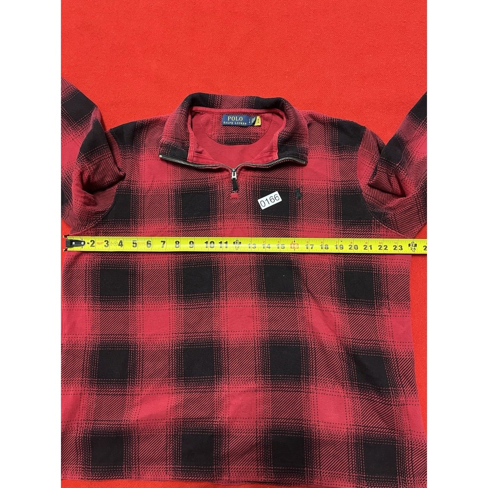 Men's Size Large Red Plaid Quarter Zip Pullover Long Sleeve - Picture 3 of 4